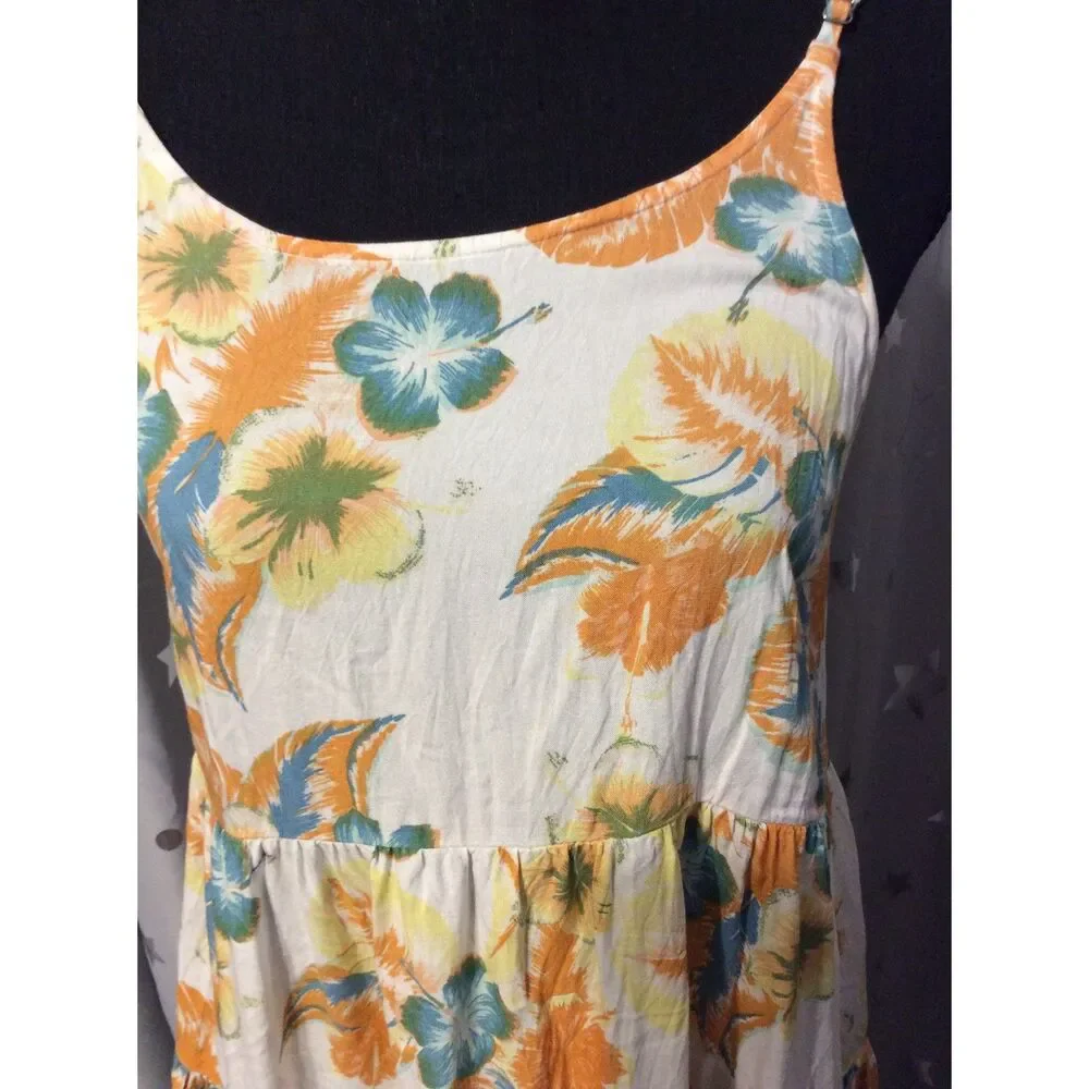Roxy Summer Dress Spaghetti Straps Floral Print Tiered Ruffles Small S